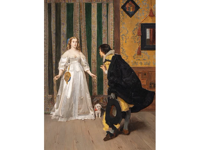 Florent willems (1823-1905), ready for the evening out, 1857, oil on mahogany 93 x 73 cm. (36.60 x 28.73 in.), frame: 110 x 90 cm. (43.31 x 35.42 in.) - afbeelding 1 van  6