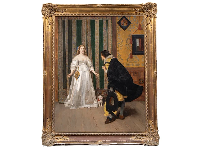 Florent willems (1823-1905), ready for the evening out, 1857, oil on mahogany 93 x 73 cm. (36.60 x 28.73 in.), frame: 110 x 90 cm. (43.31 x 35.42 in.) - afbeelding 2 van  6