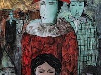 Floris jespers (1889-1965) and denise malfet (1945) (?), clowns, églomisé 58 x 41 cm. (22.82 x 16.14 in.), frame: 68 x 51 cm. (26.76 x 20.07 in.)
