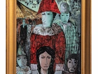 Floris jespers (1889-1965) and denise malfet (1945) (?), clowns, églomisé 58 x 41 cm. (22.82 x 16.14 in.), frame: 68 x 51 cm. (26.76 x 20.07 in.) - afbeelding 2 van  6