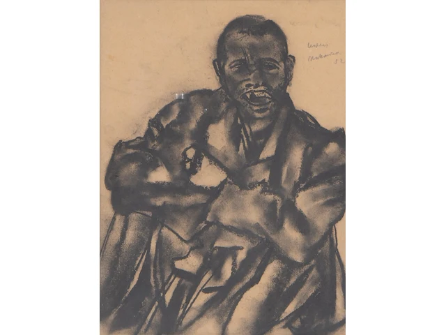 Floris jespers (1889-1965), 'makanga 2/2', 1952, charcoal drawing 50 x 40 cm. (19.67 x 15 3/4 in.), frame: 53.5 x 43.5 cm. (21.05 x 17.12 in.) - afbeelding 1 van  4