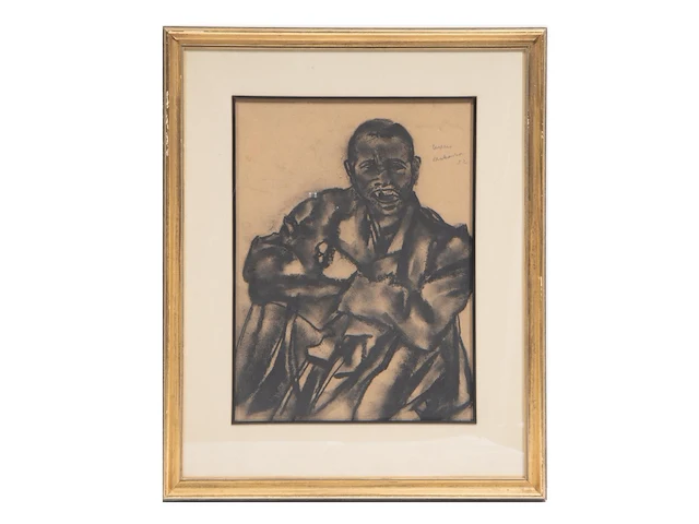 Floris jespers (1889-1965), 'makanga 2/2', 1952, charcoal drawing 50 x 40 cm. (19.67 x 15 3/4 in.), frame: 53.5 x 43.5 cm. (21.05 x 17.12 in.) - afbeelding 2 van  4