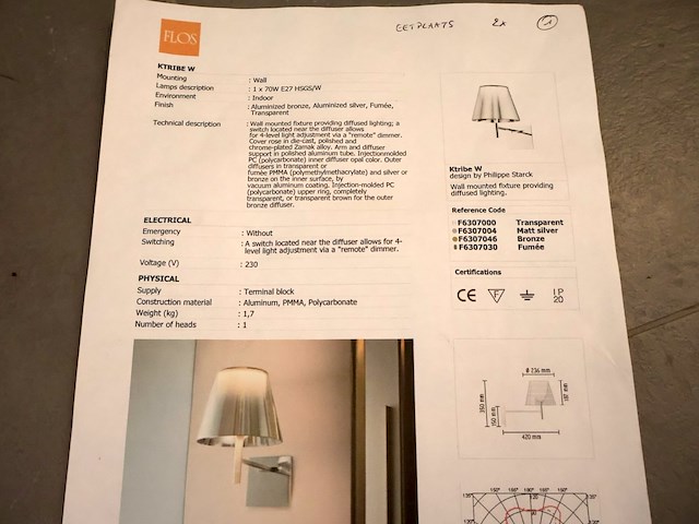 Flos ktribe muurlamp (x2) - afbeelding 4 van  4