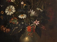 Flower vase with a caterpillar and a beetle, ca. 1620, the low countries, oil on walnut 36 x 27 cm. (14.16 x 10.63 in.), frame: 50 x 40.5 cm. (19.67 x 15.93 in.)