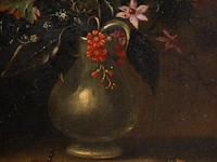 Flower vase with a caterpillar and a beetle, ca. 1620, the low countries, oil on walnut 36 x 27 cm. (14.16 x 10.63 in.), frame: 50 x 40.5 cm. (19.67 x 15.93 in.) - afbeelding 4 van  4