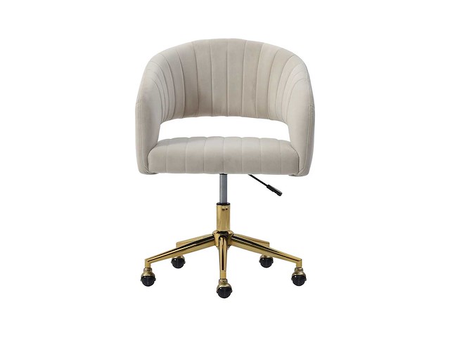 Fluwelen bureaustoel - beige en goud - verstelbare hoogte - door pascal morabito - afbeelding 2 van  8