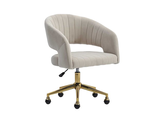 Fluwelen bureaustoel - beige en goud - verstelbare hoogte - door pascal morabito - afbeelding 3 van  8