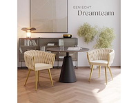 Fluwelen eetkamerstoelen met boogarmen - zandgoud (x4) - afbeelding 3 van  8