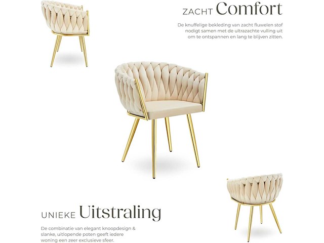 Fluwelen eetkamerstoelen met boogarmen - zandgoud (x4) - afbeelding 6 van  8