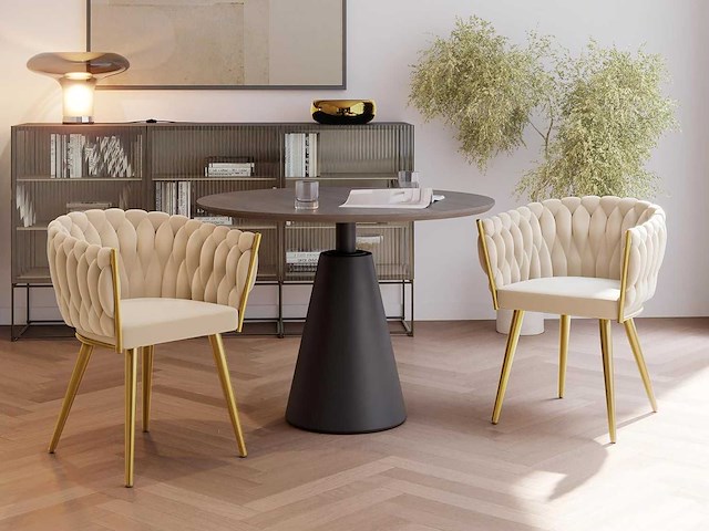 Fluwelen eetstoelen met boog - zandgoud (x6) - afbeelding 1 van  8