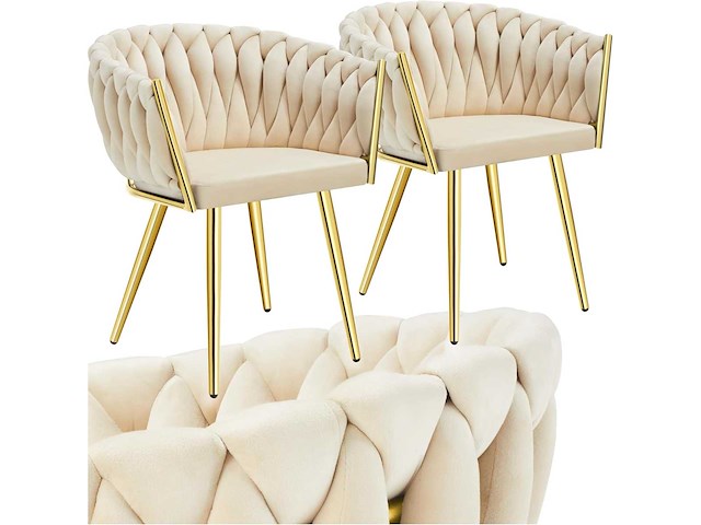 Fluwelen eetstoelen met boog - zandgoud (x6) - afbeelding 2 van  8