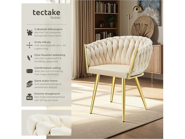 Fluwelen eetstoelen met boog - zandgoud (x6) - afbeelding 5 van  8