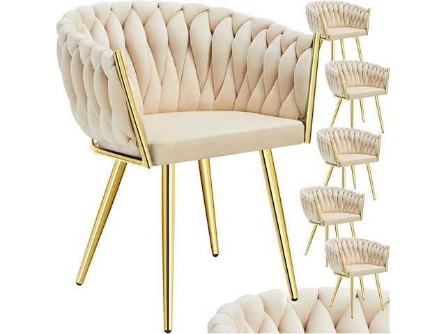 Fluwelen eetstoelen met boog - zandgoud (x6) - afbeelding 7 van  8