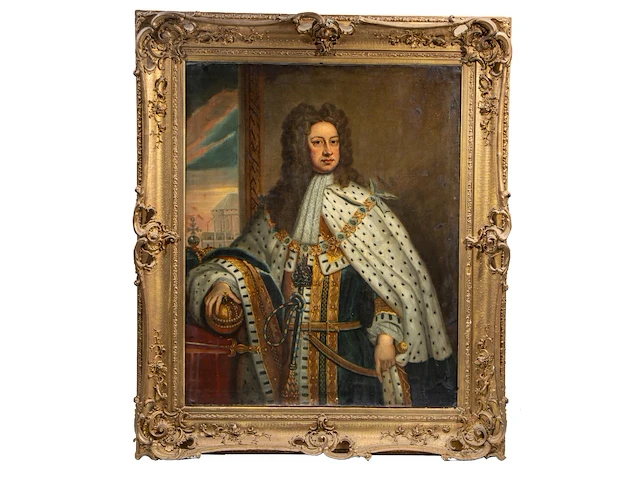 Follower of godfrey kneller (1646-1723), portrait of king george i of great britain and ireland, 1718, oil on canvas 127 x 102 cm. (50 x 40.15 in.), frame: 160 x 135 cm. (62.99 x 53.14 in.) - afbeelding 2 van  8