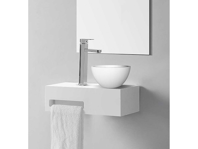 Fonteinset links - mat wit - rechthoek - 40x21.3x10cm - incl. waskom mat wit - afbeelding 1 van  2