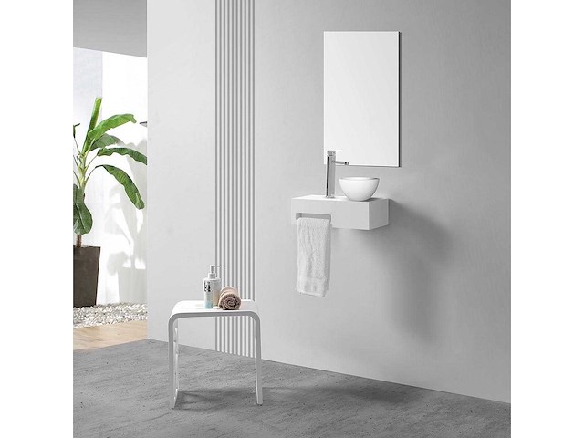 Fonteinset links - mat wit - rechthoek - 40x21.3x10cm - incl. waskom mat wit - afbeelding 1 van  1