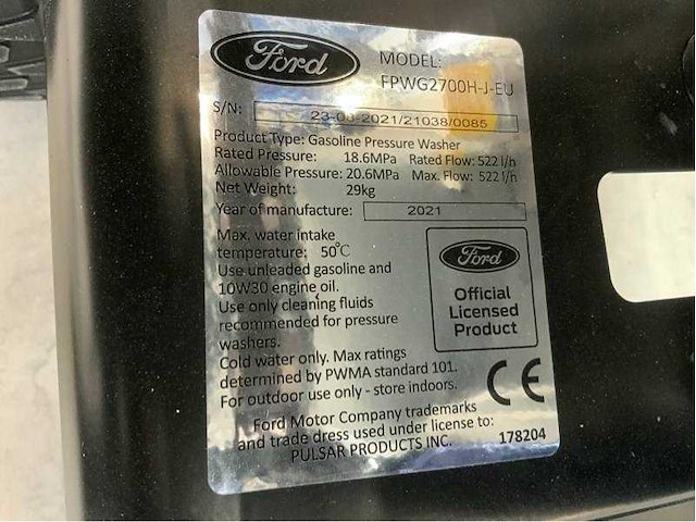 Ford - 2026 - fpwg2700h - hogedrukreiniger 186bar - afbeelding 14 van  22