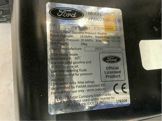 Ford - 2026 - fpwg2700h - hogedrukreiniger 186bar - afbeelding 22 van  29