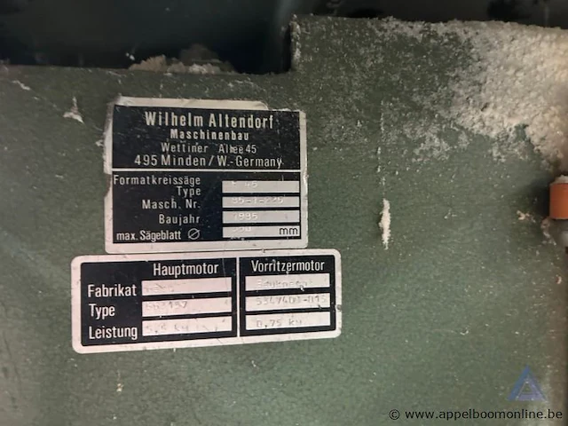 Formaatzaag altendorf l 45, serienummer 85-1-225, bouwjaar 1985. voorzien van een hoofdvermogen van 5,5 kw en een voorritzmotor van 0,75 kw. - afbeelding 4 van  4