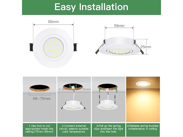 Fosfor led-inbouwspots, 5 w, dimbare ledspots - afbeelding 5 van  6