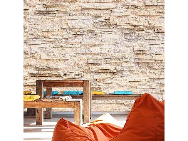 Fotobehang 3d print stenen beige 366 x 254 cm - afbeelding 3 van  3