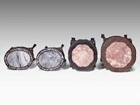 Four chinese rounded hardwood bases, incl. a pair inlaid with mother-of-pearl, late qing, tallest h 59 cm - afbeelding 4 van  12