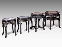 Four chinese rounded hardwood bases, incl. a pair inlaid with mother-of-pearl, late qing, tallest h 59 cm