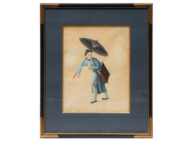 Four drawings depicting the traditional chinese four noble occupations, watercolour on paper, 19thc, 21 x 27 cm 27 x 21 cm. (10.63 x 8.26 in.), frame: 41 x 35 cm. (16.14 x 13.77 in.) - afbeelding 2 van  9