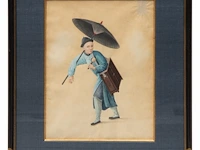 Four drawings depicting the traditional chinese four noble occupations, watercolour on paper, 19thc, 21 x 27 cm 27 x 21 cm. (10.63 x 8.26 in.), frame: 41 x 35 cm. (16.14 x 13.77 in.) - afbeelding 2 van  9