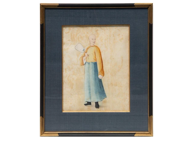 Four drawings depicting the traditional chinese four noble occupations, watercolour on paper, 19thc, 21 x 27 cm 27 x 21 cm. (10.63 x 8.26 in.), frame: 41 x 35 cm. (16.14 x 13.77 in.) - afbeelding 4 van  9