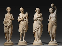 Four fine ivory figures representing the four seasons, french, 19thc, h ca. 20 cm (+)
