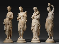 Four fine ivory figures representing the four seasons, french, 19thc, h ca. 20 cm (+) - afbeelding 2 van  8