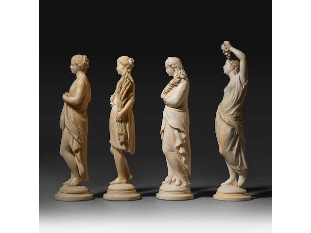 Four fine ivory figures representing the four seasons, french, 19thc, h ca. 20 cm (+) - afbeelding 3 van  8
