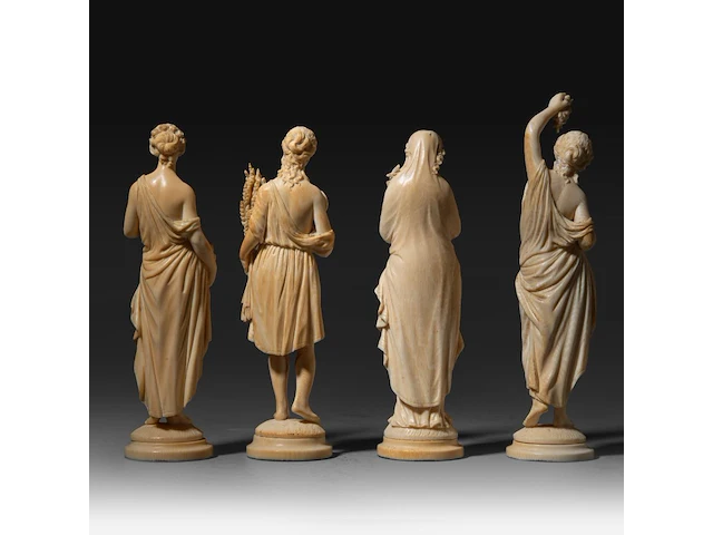 Four fine ivory figures representing the four seasons, french, 19thc, h ca. 20 cm (+) - afbeelding 4 van  8