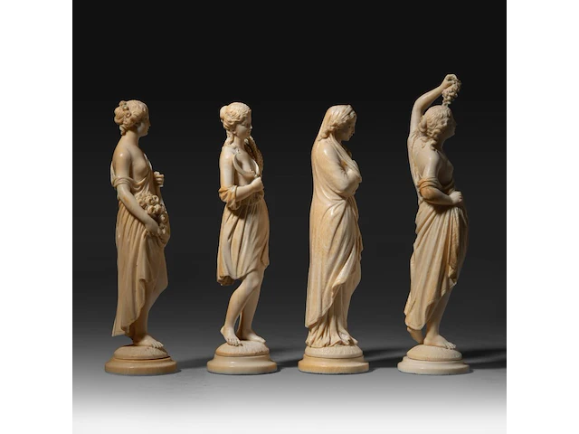 Four fine ivory figures representing the four seasons, french, 19thc, h ca. 20 cm (+) - afbeelding 5 van  8
