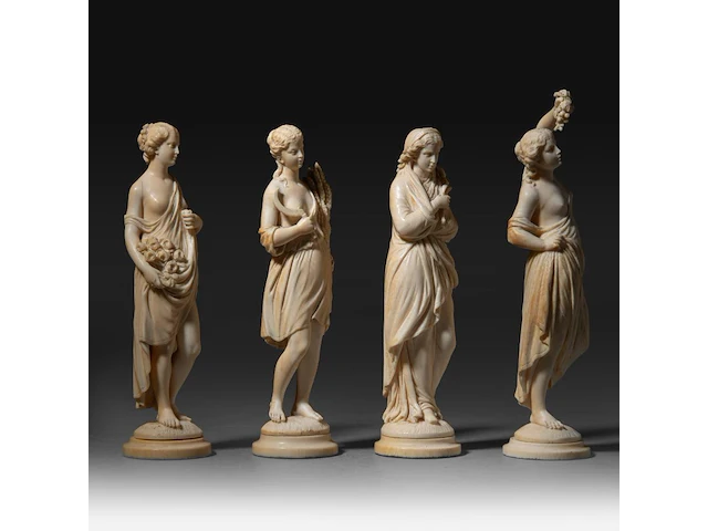Four fine ivory figures representing the four seasons, french, 19thc, h ca. 20 cm (+) - afbeelding 6 van  8