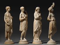 Four fine ivory figures representing the four seasons, french, 19thc, h ca. 20 cm (+) - afbeelding 6 van  8