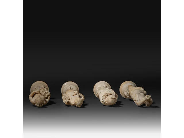 Four fine ivory figures representing the four seasons, french, 19thc, h ca. 20 cm (+) - afbeelding 7 van  8
