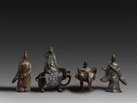 Four japanese champlevé enameled bronzes depicting mythical figures and one censer, signed, 19th/20thc, tallest h 44 cm - afbeelding 3 van  7