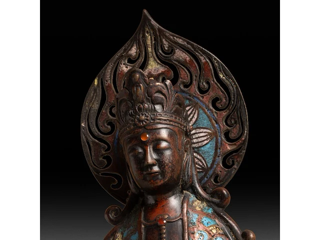 Four japanese champlevé enameled bronzes, three figures and a censer, 19th/20thc, tallest h 67,5 cm - afbeelding 2 van  10
