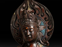 Four japanese champlevé enameled bronzes, three figures and a censer, 19th/20thc, tallest h 67,5 cm - afbeelding 2 van  10