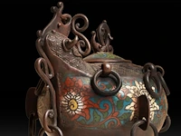 Four japanese champlevé enameled bronzes, three figures and a censer, 19th/20thc, tallest h 67,5 cm - afbeelding 10 van  10