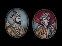 Four mughal portrait miniatures depicting mughal rulers, watercolour on ivory, 19thc, all 6,5 cm x 5,5 cm - weight (ivory only) ca. 6g (+) - afbeelding 3 van  4