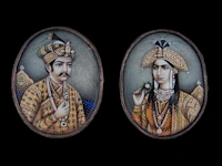 Four mughal portrait miniatures depicting mughal rulers, watercolour on ivory, 19thc, all 6,5 cm x 5,5 cm - weight (ivory only) ca. 6g (+) - afbeelding 4 van  4