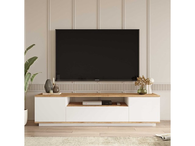 Fr7 tv-meubel | 100% melamine | atlantic pine, wit - afbeelding 5 van  7