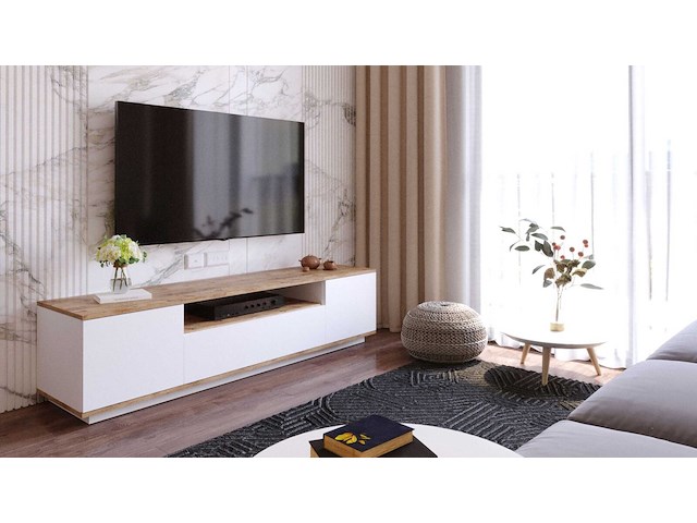Fr7 tv-meubel | 100% melamine | atlantic pine, wit - afbeelding 3 van  7