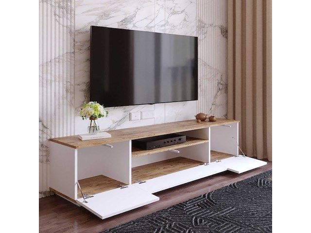 Fr7 tv-meubel | 100% melamine | atlantic pine, wit - afbeelding 4 van  7