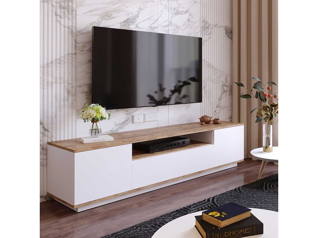 Fr7 tv-meubel | 100% melamine | atlantic pine, wit - afbeelding 2 van  7