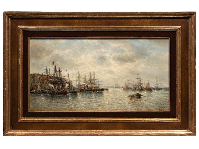 François etienne musin (1820-1888), view of a port, oil on mahogany 31 x 58 cm. (12.19 x 22.82 in.), frame: 50 x 77 cm. (19.67 x 30.30 in.) - afbeelding 2 van  6