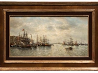 François etienne musin (1820-1888), view of a port, oil on mahogany 31 x 58 cm. (12.19 x 22.82 in.), frame: 50 x 77 cm. (19.67 x 30.30 in.) - afbeelding 2 van  6